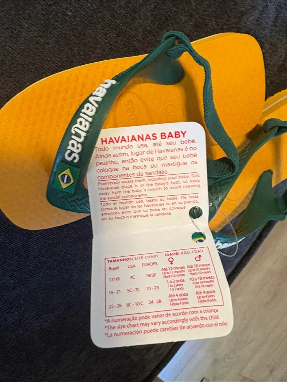 Original Havaianas Baby Brazil Yellow Banana Kids Flag Flip Flops 20/6C NWT